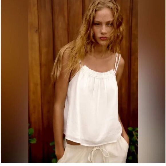 NWT Zara Topstitched Gauze Top Sz XS - Picture 7 of 7